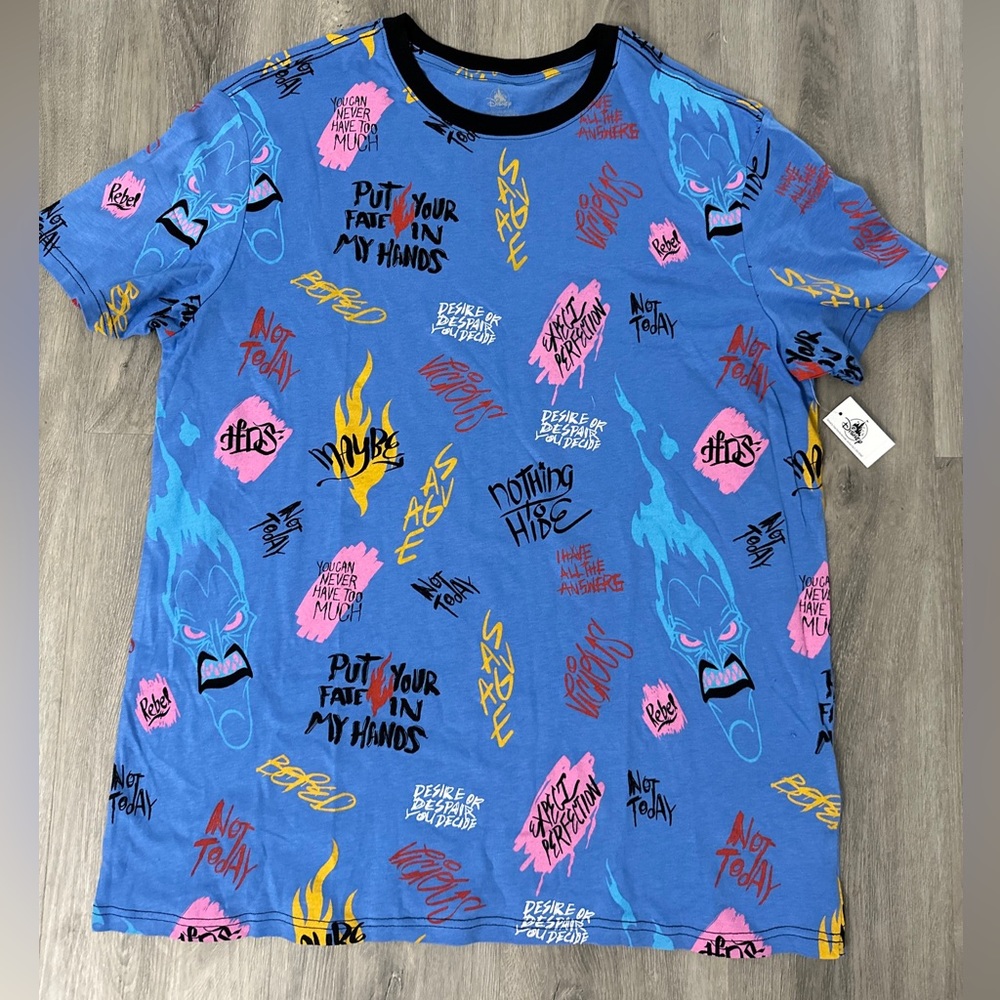 NEW Disney Shirt Adult Large Blue Hercules Hades Ringer Not Today Rebel Mens